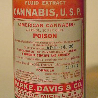 Historische Etikette eines Cannabispräparats